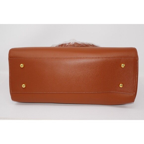 JOY & IMAN Couture Brown Leather Satchel & Clutch with Velvet Detail - Picture 6 of 10